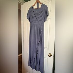 Dusty Blue High Low Maternity Dress with Sash